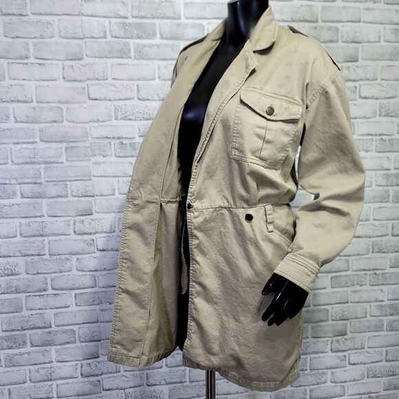 Vintage 90s DKNY Jeans Womens 2 Khaki Denim Wrap‎ Long Sleeve Shirt Dress - Picture 6 of 10